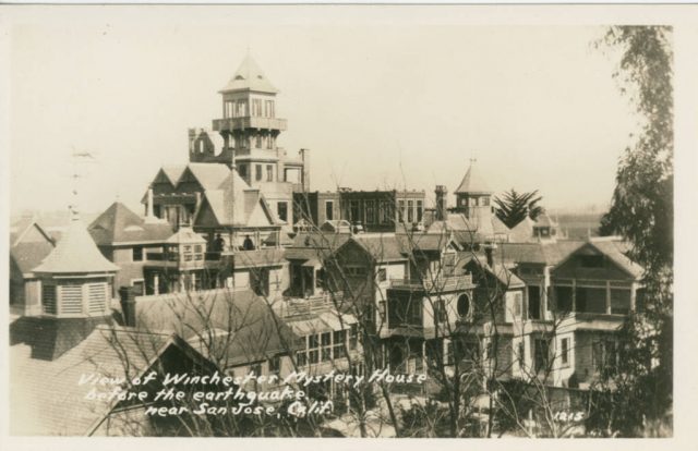 Postcard showing the pre-earthquake Winchester House